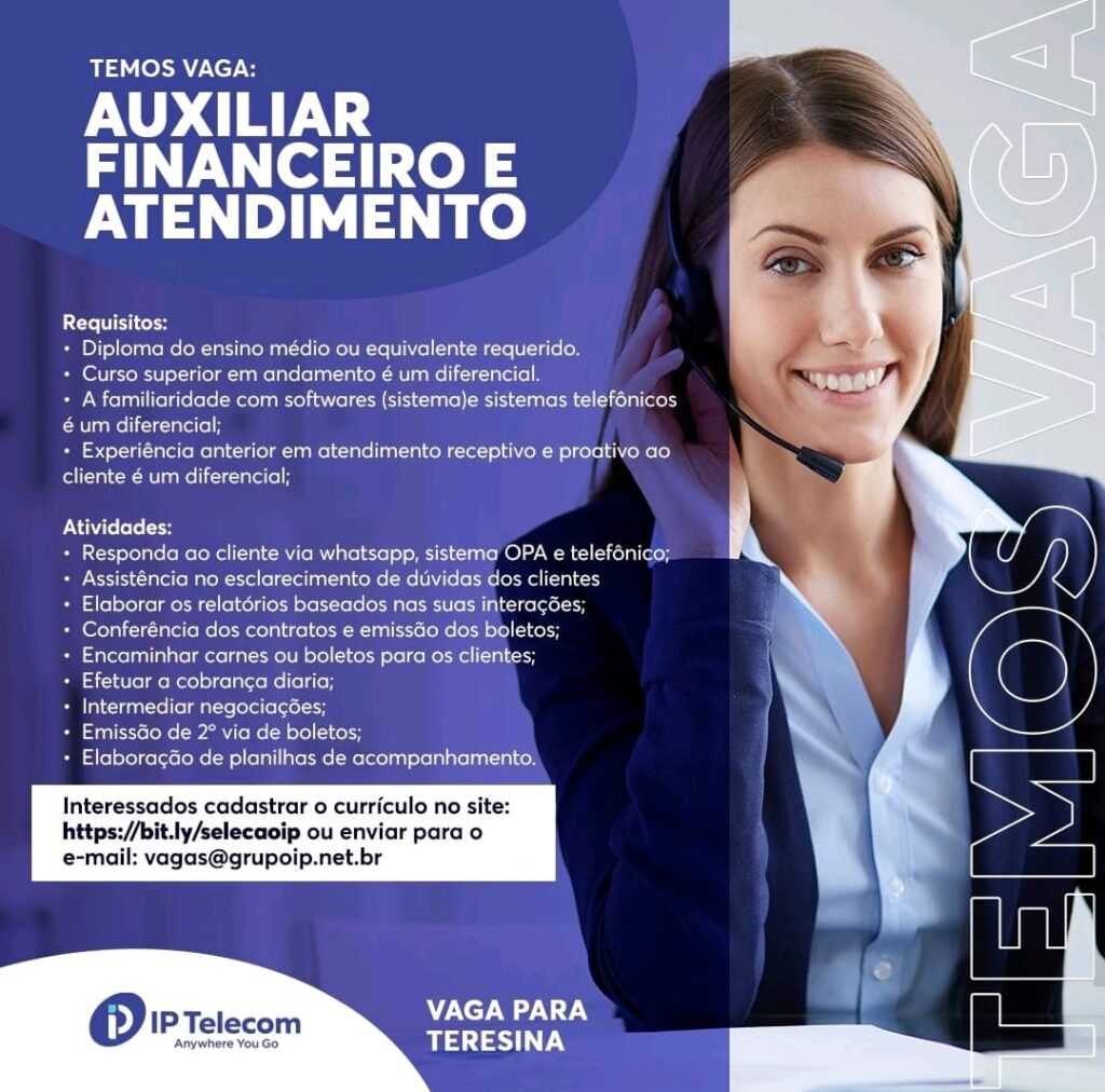 Vaga para Auxiliar Financeiro e Atendimento