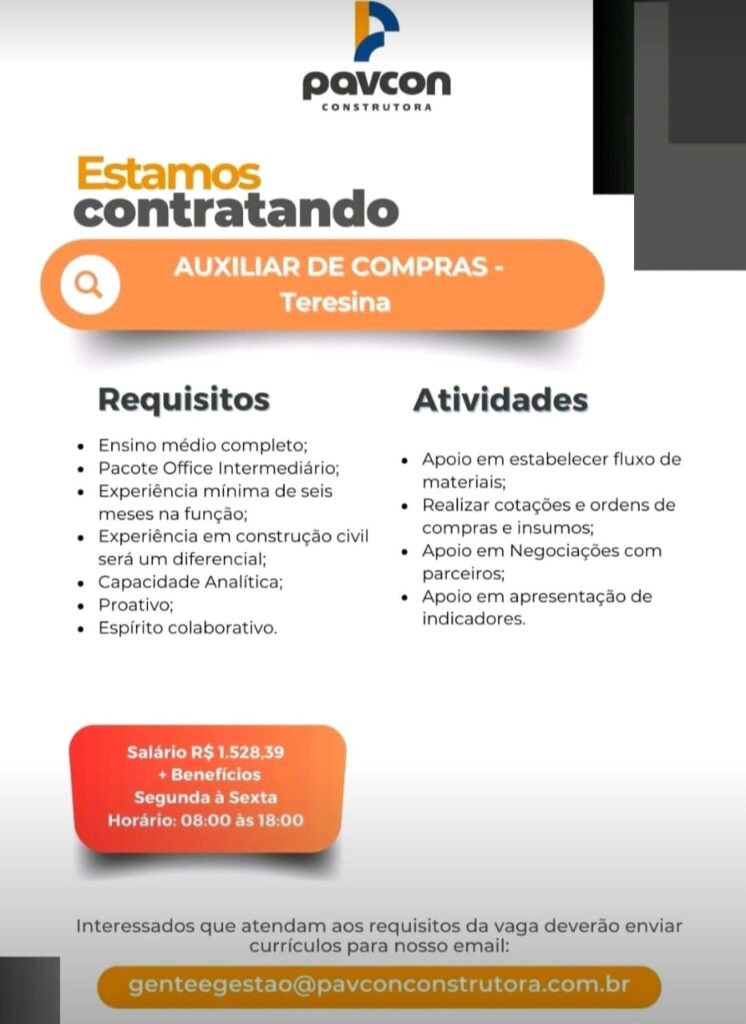 Vaga para Auxiliar de Compras 