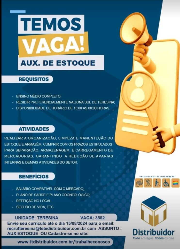 Vaga para Auxiliar de Estoque 