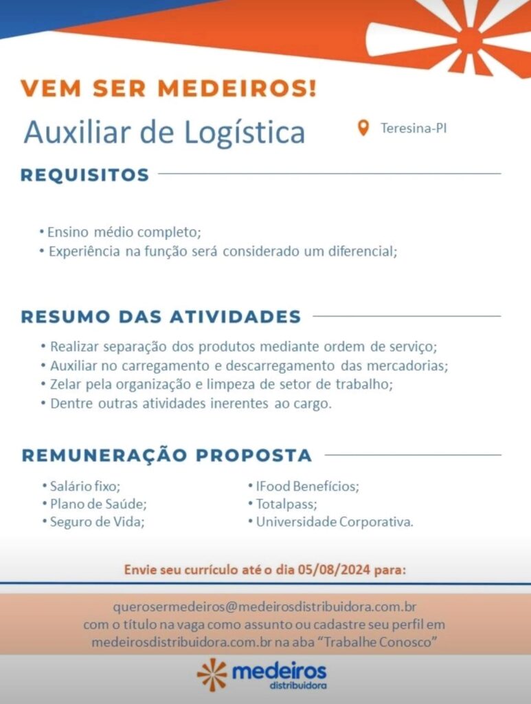 Vaga para Auxiliar de Logística