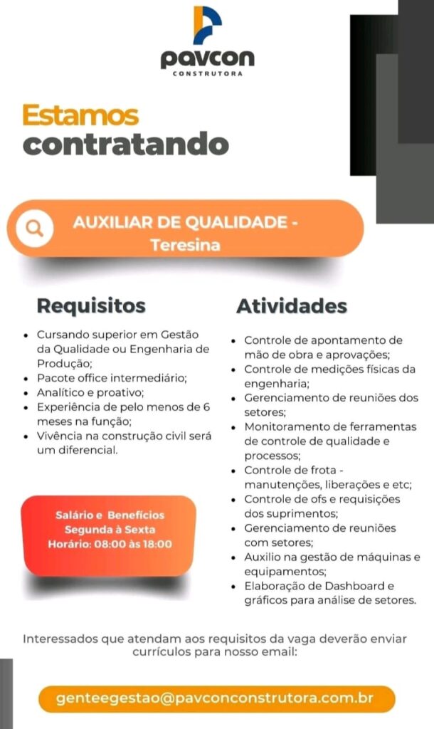 Vaga para Auxiliar de Qualidade