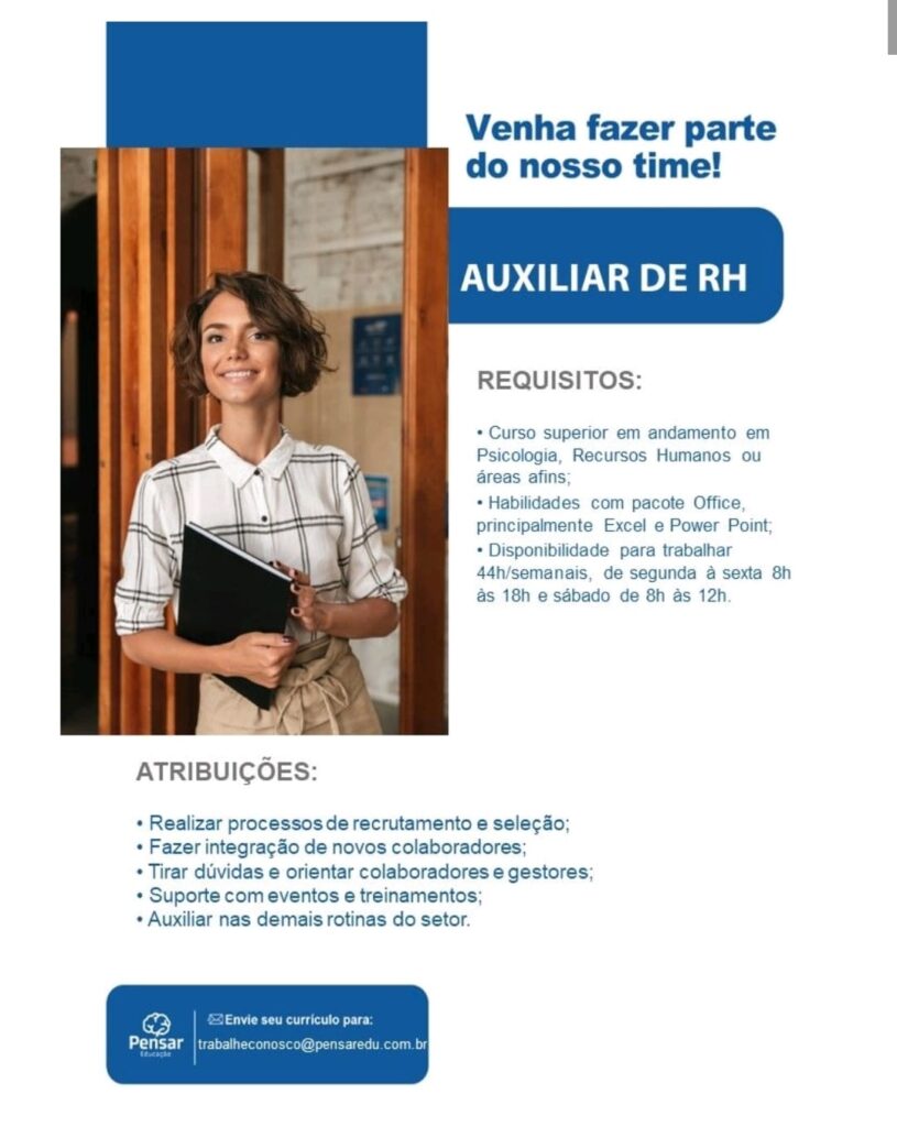 Vaga para Auxiliar de RH