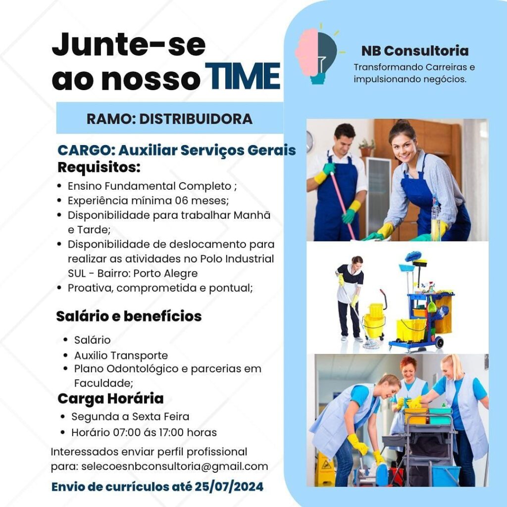 Vaga para Auxiliar de Serviços Gerais