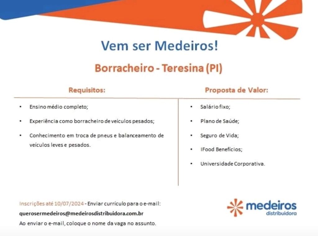 Vaga para Borracheiro em Teresina