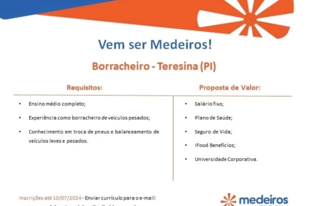 Vaga para Borracheiro em Teresina