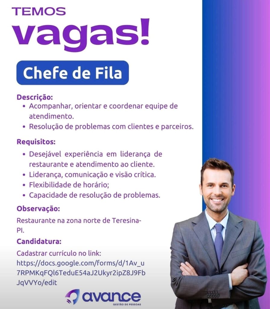 Vaga para Chefe de Fila