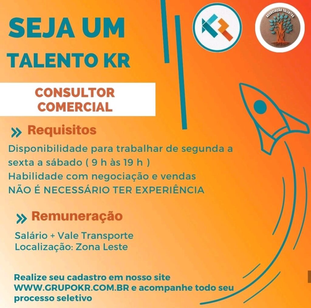 Vaga para Consultor Comercial