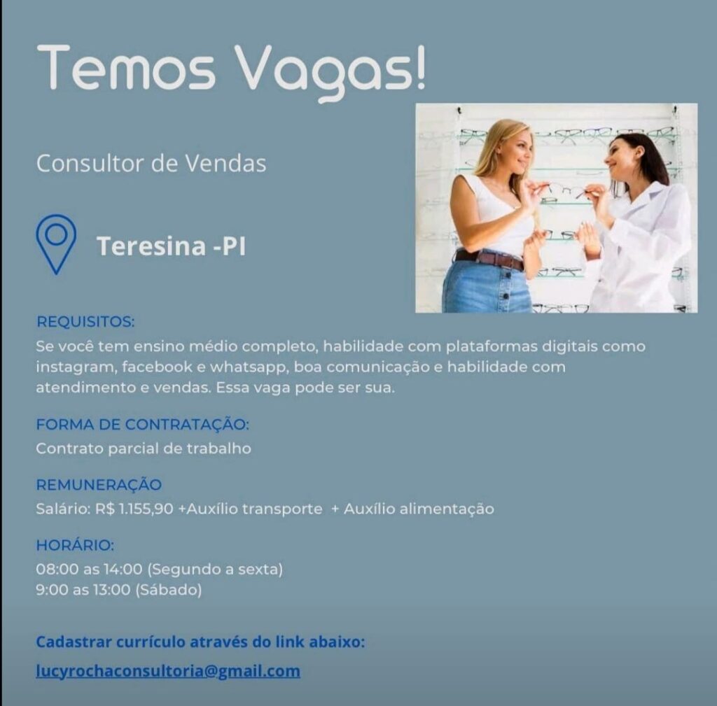 Vaga para Consultor de Vendas