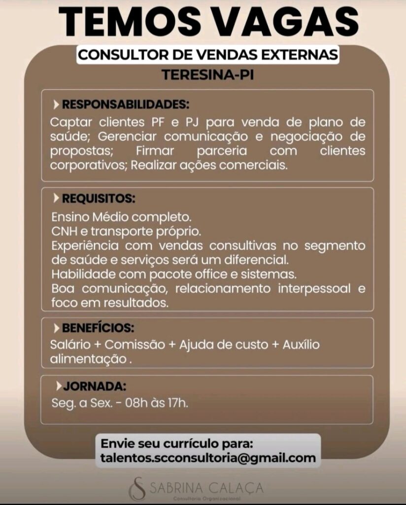 Vaga para Consultor de Vendas Externas