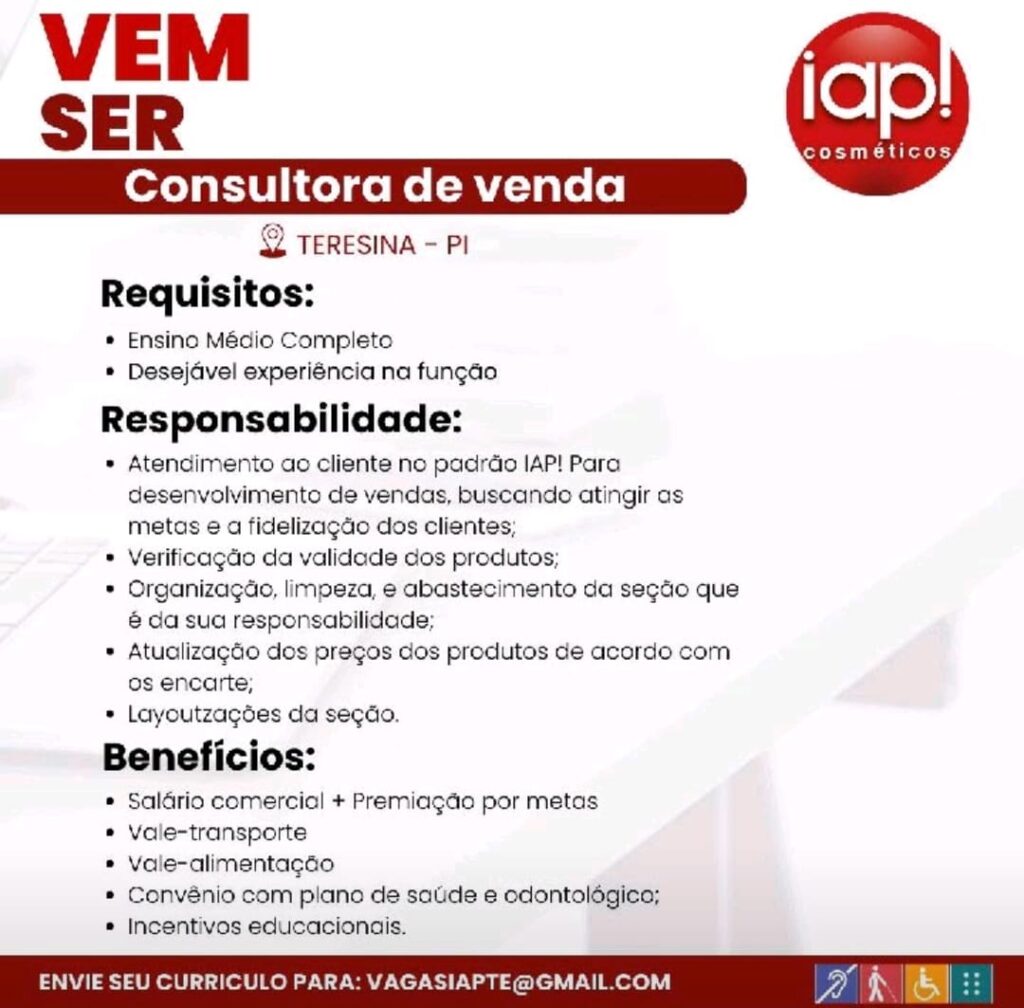 Vaga para Consultora de Vendas