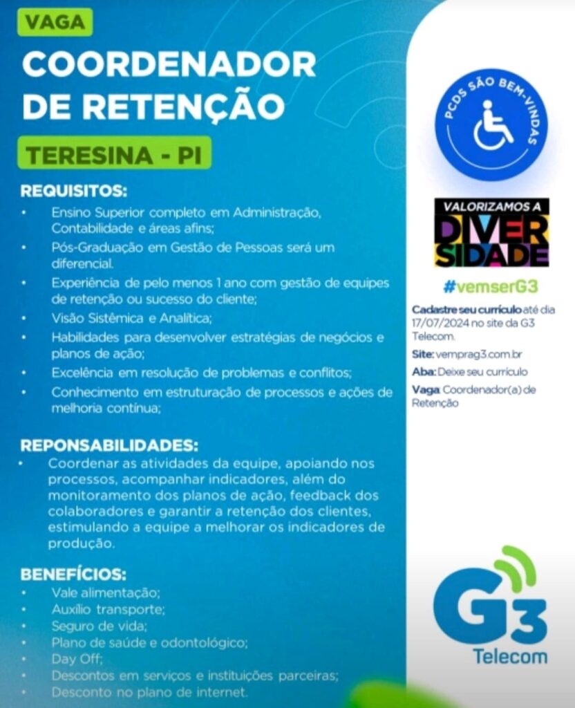 Vaga para Coordenador de Retenção