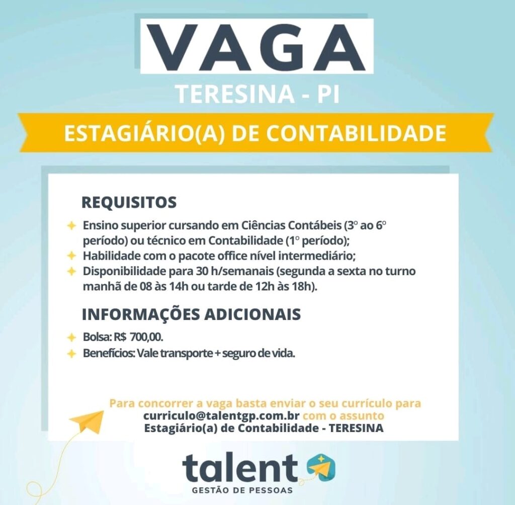 Vaga para Estágio de Contabilidade em Teresina