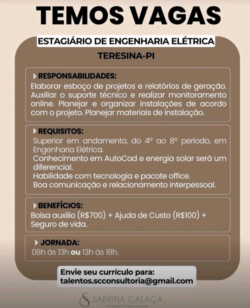 Vaga para Estágio em Engenharia Elétrica