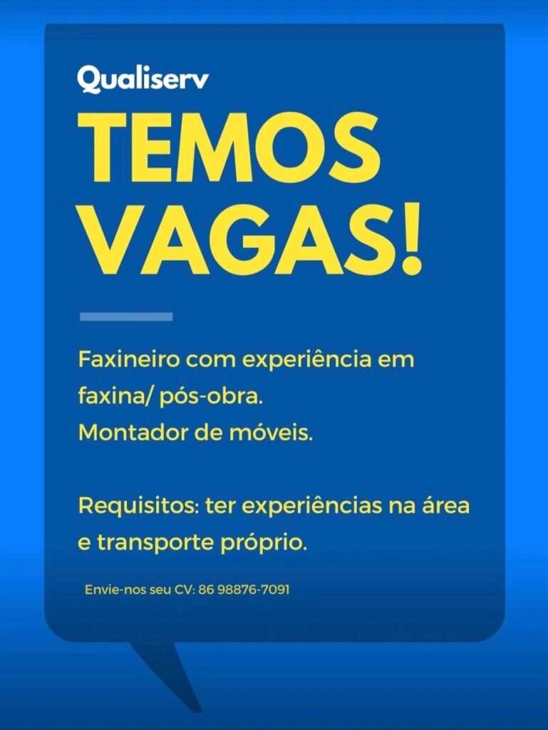 Vaga para Faxineiro e Montador de Móveis