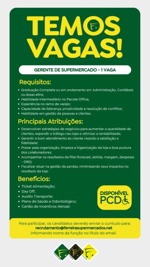 Vaga para Gerente de Supermercado