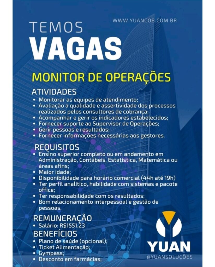 Vaga para Monitor de Operações