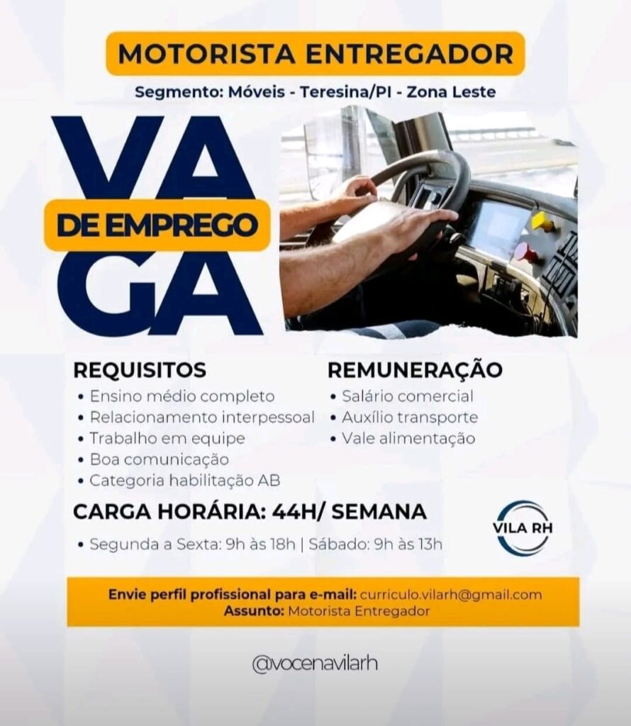 Vaga para Motorista Entregador