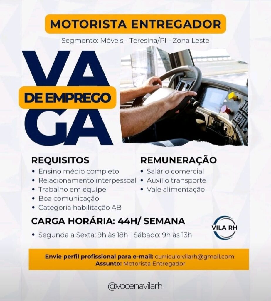 Vaga para Motorista Entregador em Teresina