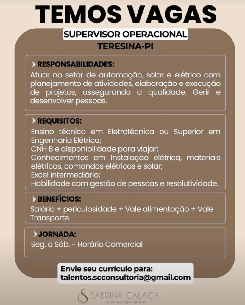 Vaga para Supervisor Operacional