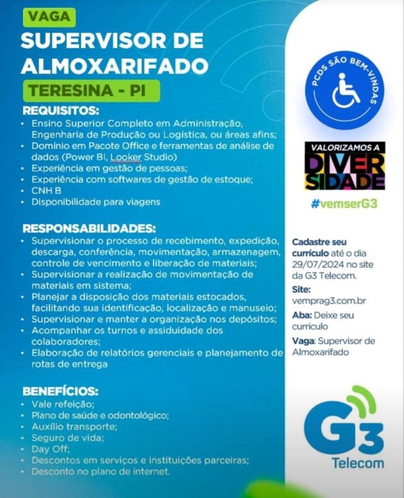 Vaga para Supervisor de Almoxarifado