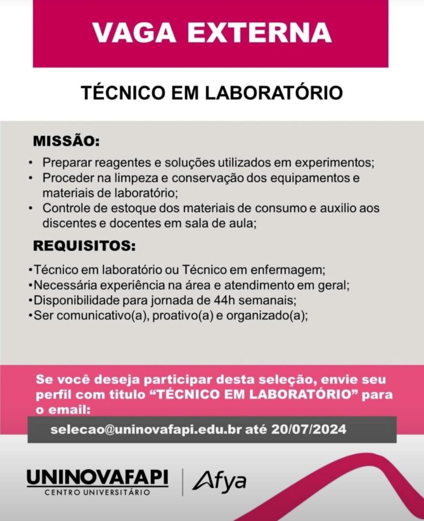 Vaga para Técnico em Laboratório