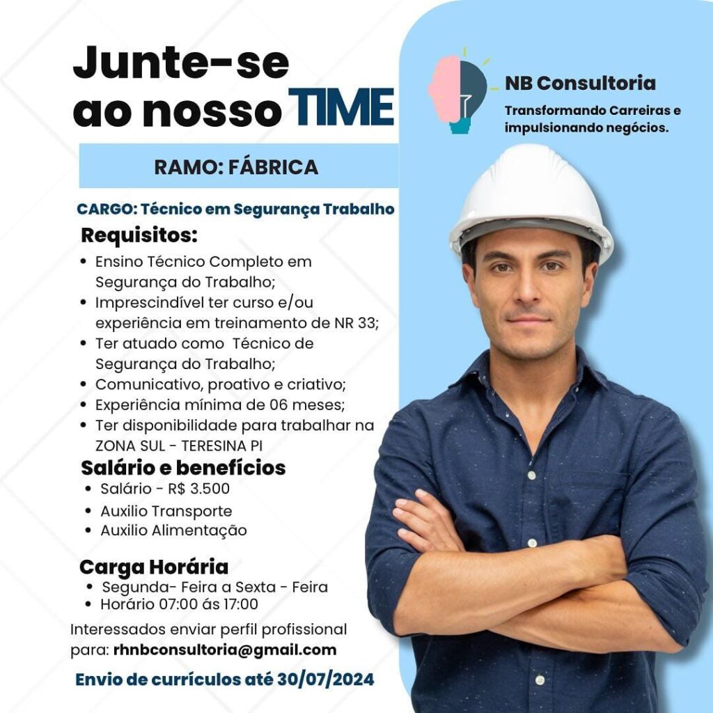 Vaga para Técnico em Segurança do Trabalho