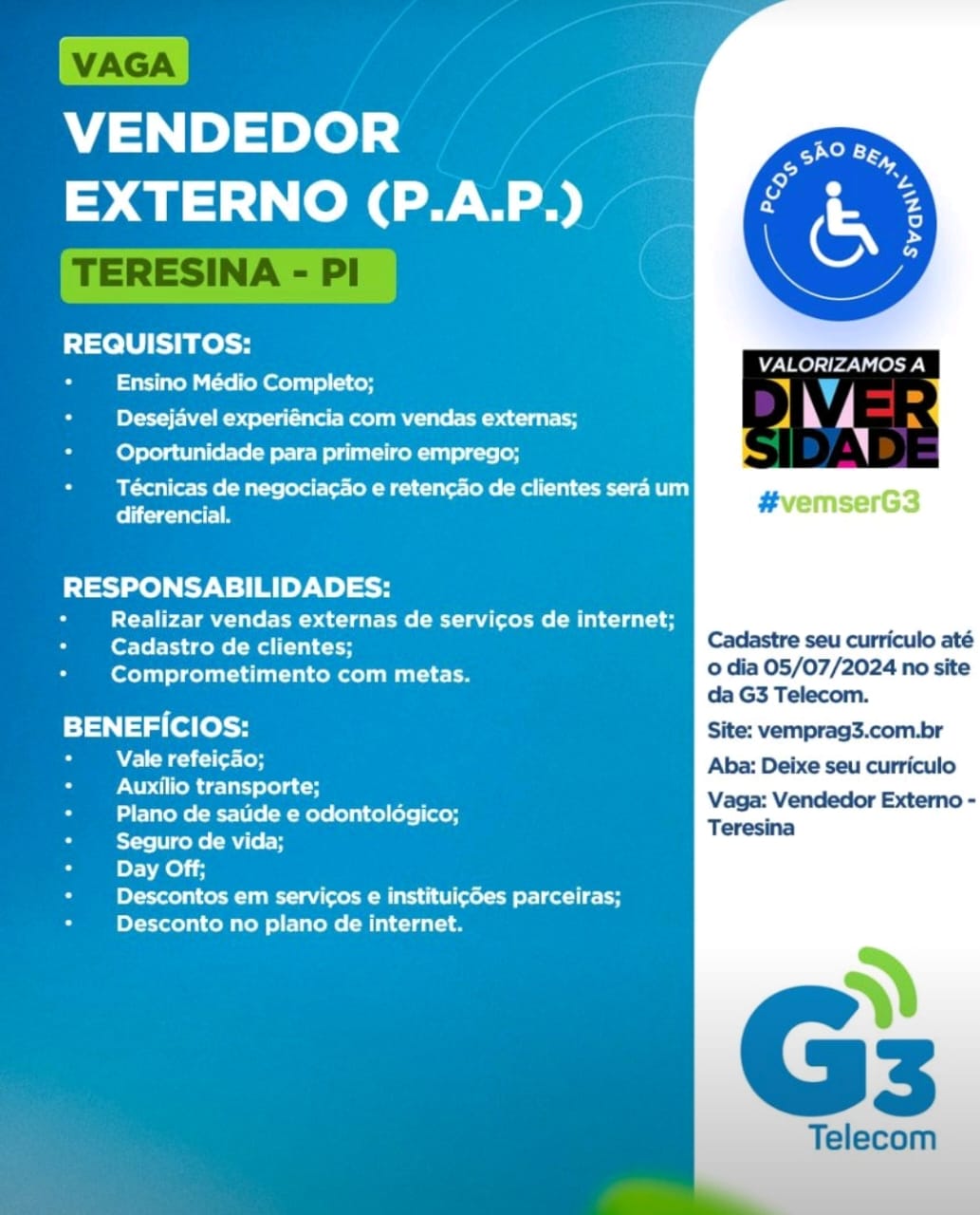 Vaga para Vendedor Externo PAP