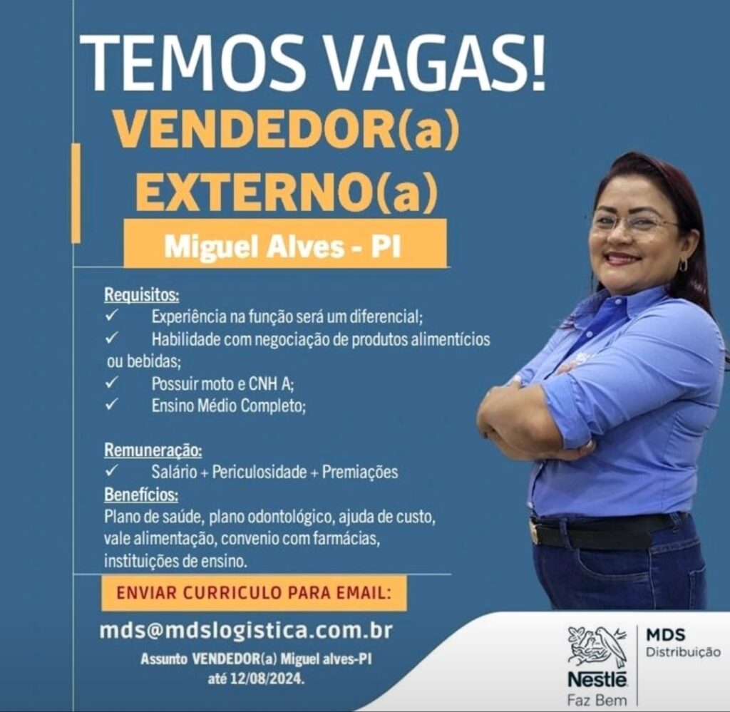 Vaga para Vendedor(a) Externo(a) em Miguel Alves