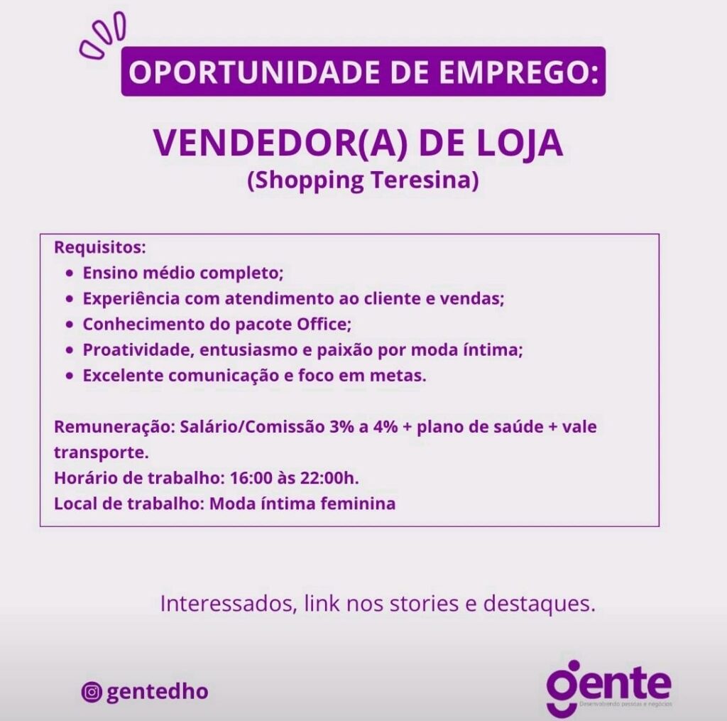 Vaga para Vendedor(a) de Loja