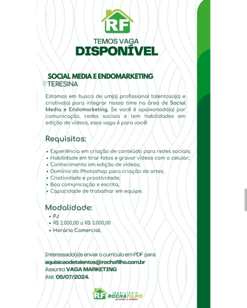 Vagas para Social Media e Endomarketing