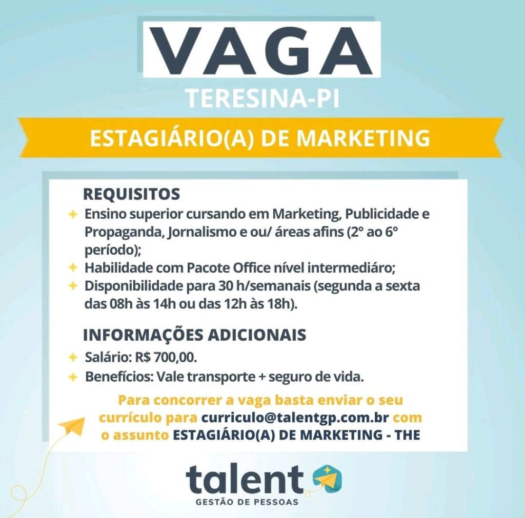 Vaga de Estágio para Marketing