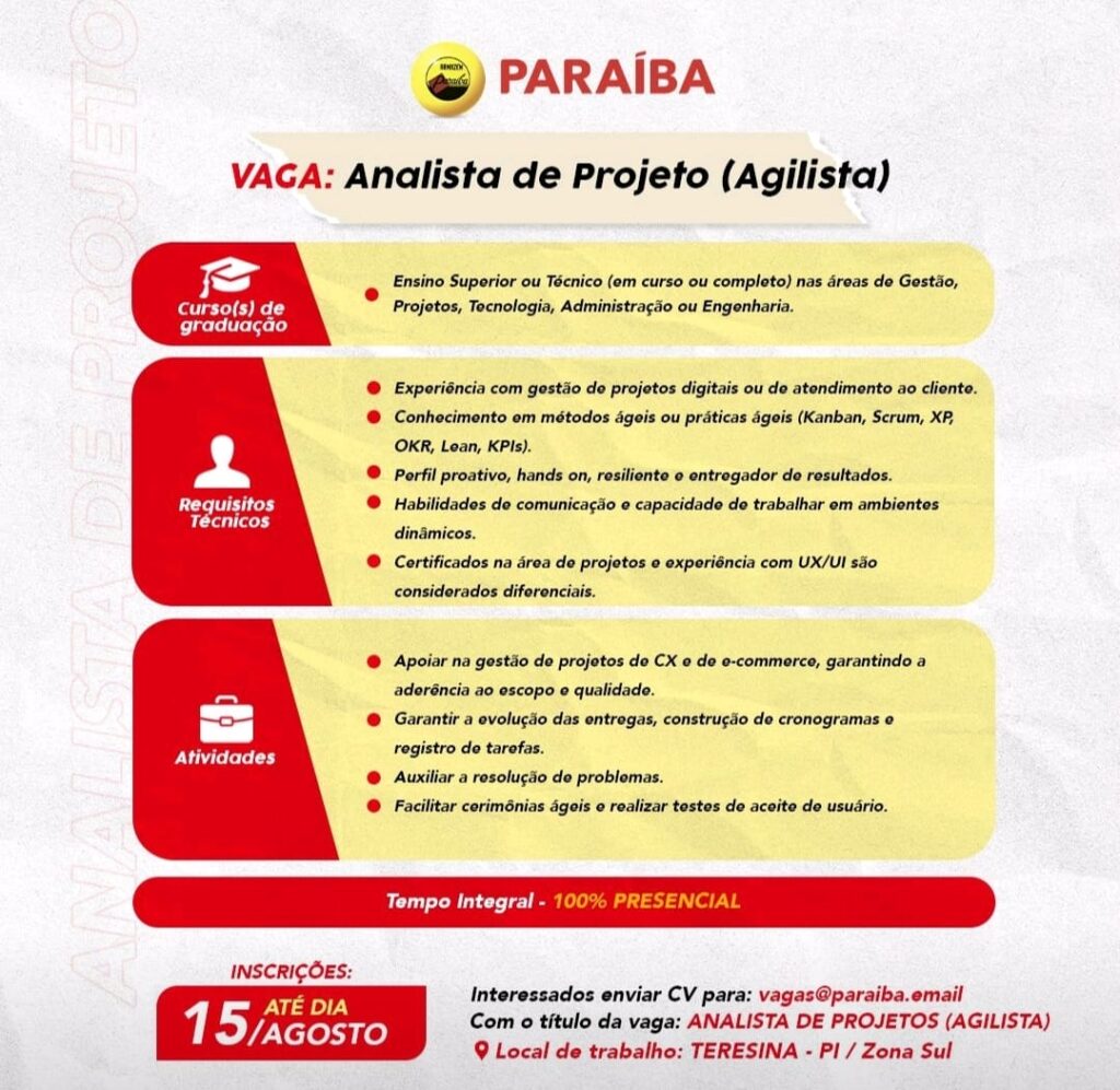 Vaga para Analista de Projeto