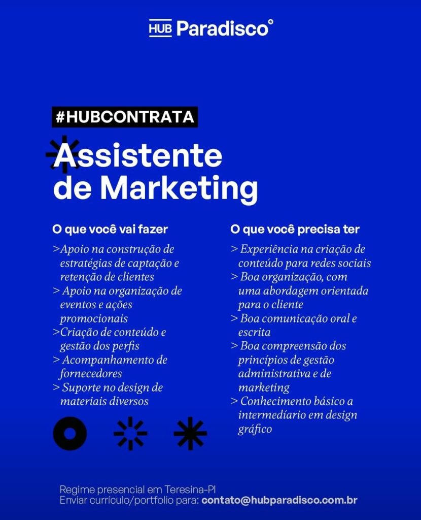 Vaga para Assistente de Marketing