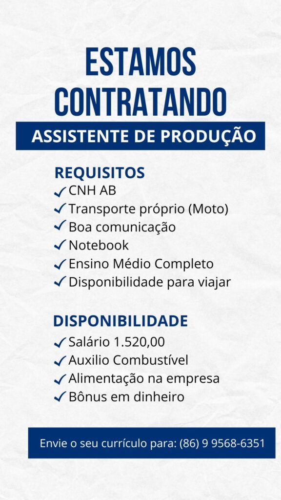 Vaga para Assistente de Produção