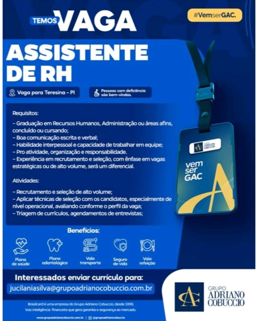 Vaga para Assistente de RH