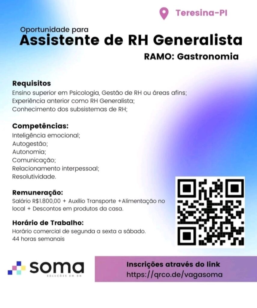 Vaga para Assistente de RH Generalista