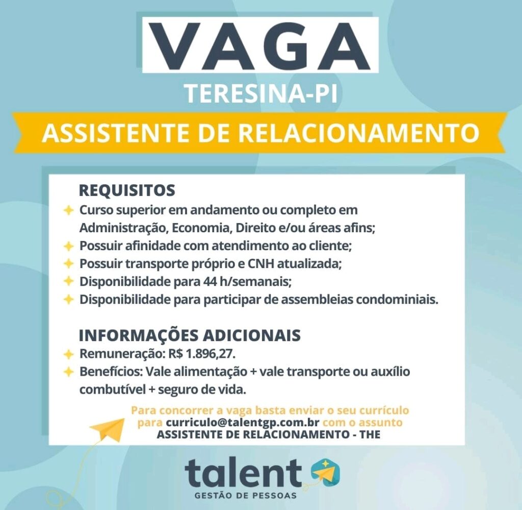 Vaga para Assistente de Relacionamento