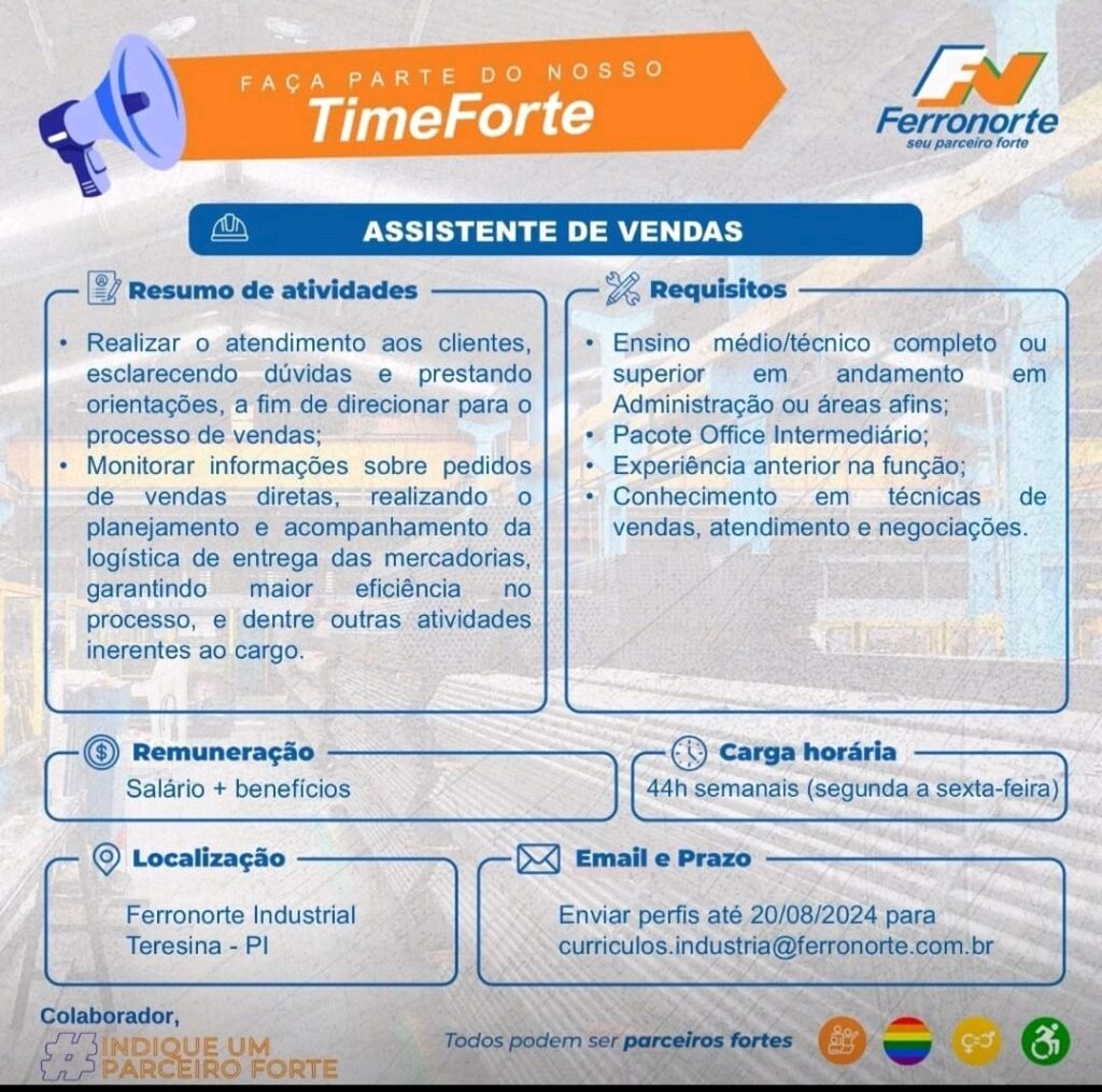 Vaga para Assistente de Vendas