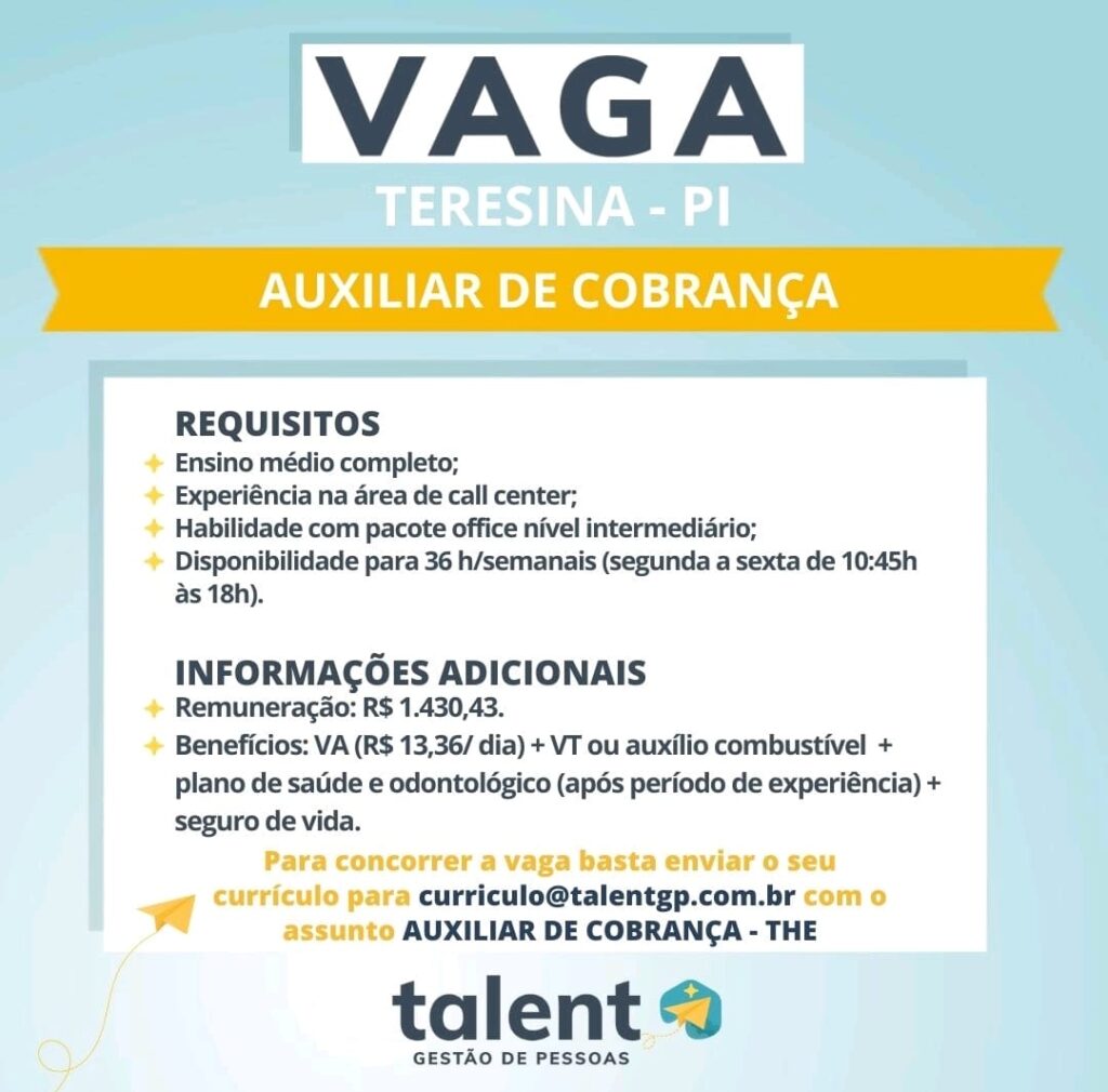 Vaga para Auxiliar de Cobrança