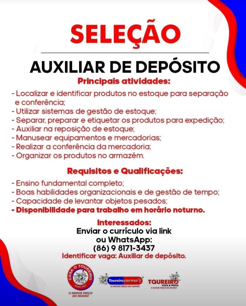 Vaga para Auxiliar de Depósito