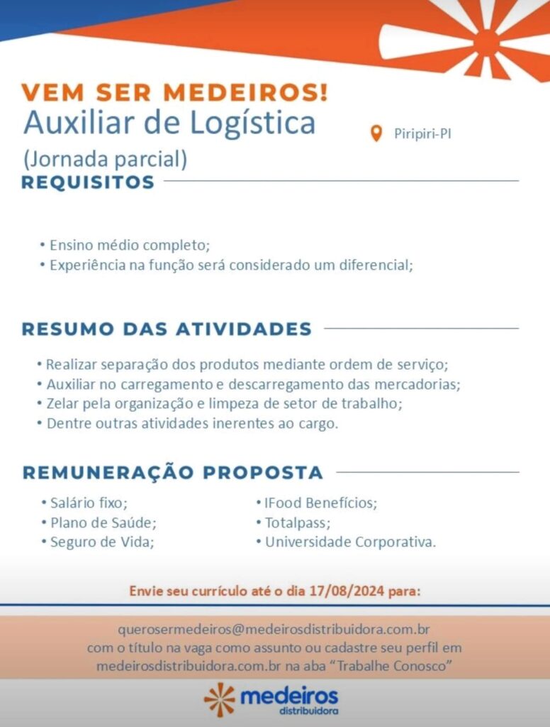 Vaga para Auxiliar de Logística em Piripiri