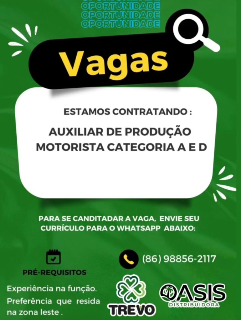 Vaga para Auxiliar de Produção e Motorista AD