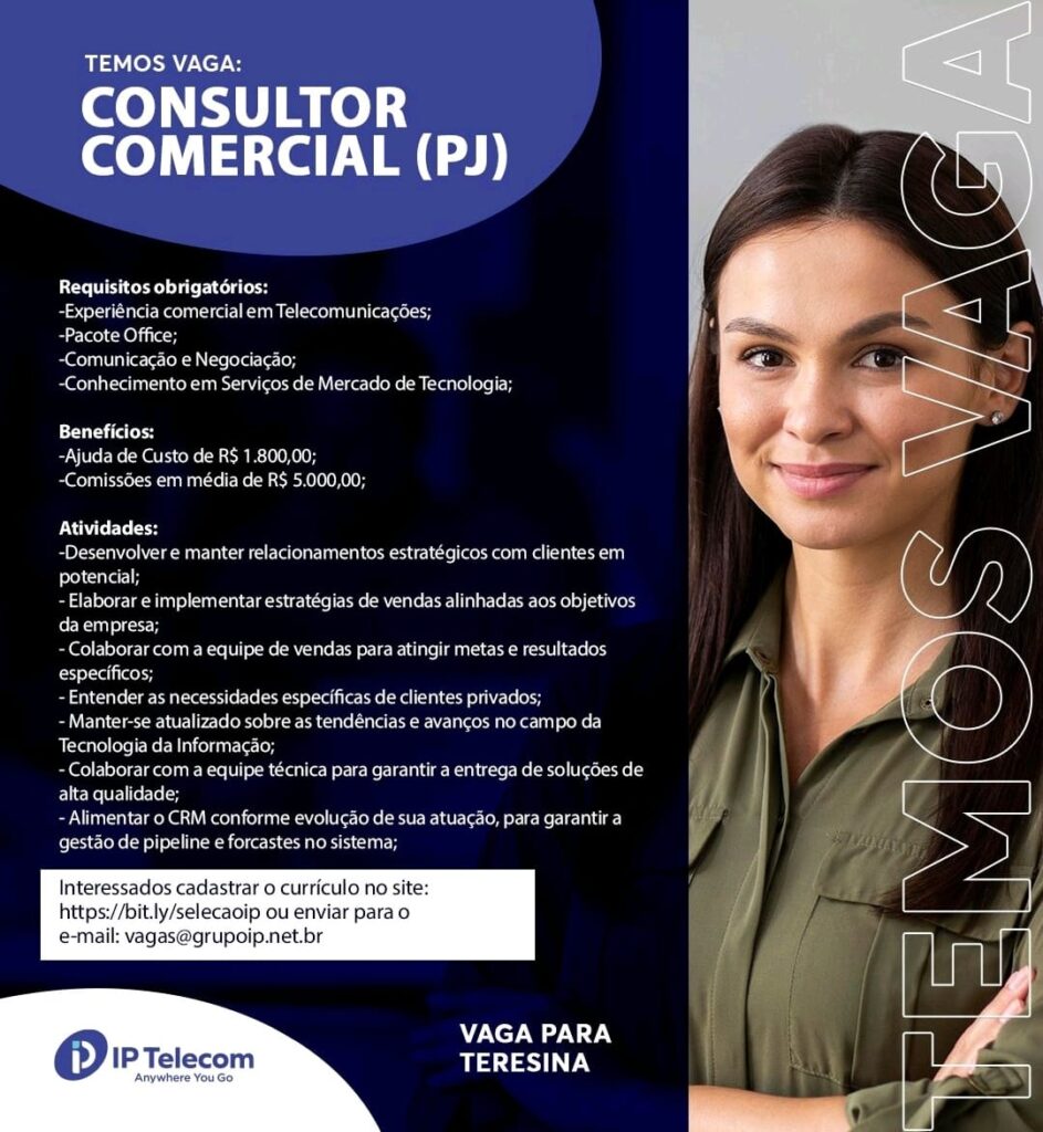 Vaga para Consultor Comercial