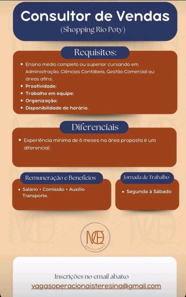 Vaga para Consultor de Vendas