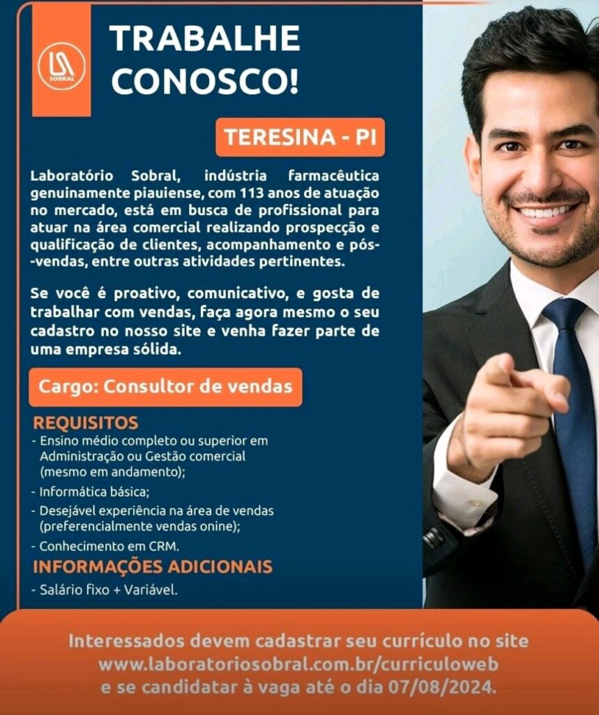 Vaga para Consultor de Vendas