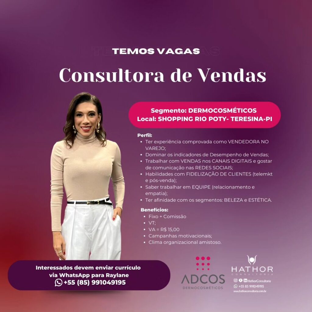 Vaga para Consultora de Vendas