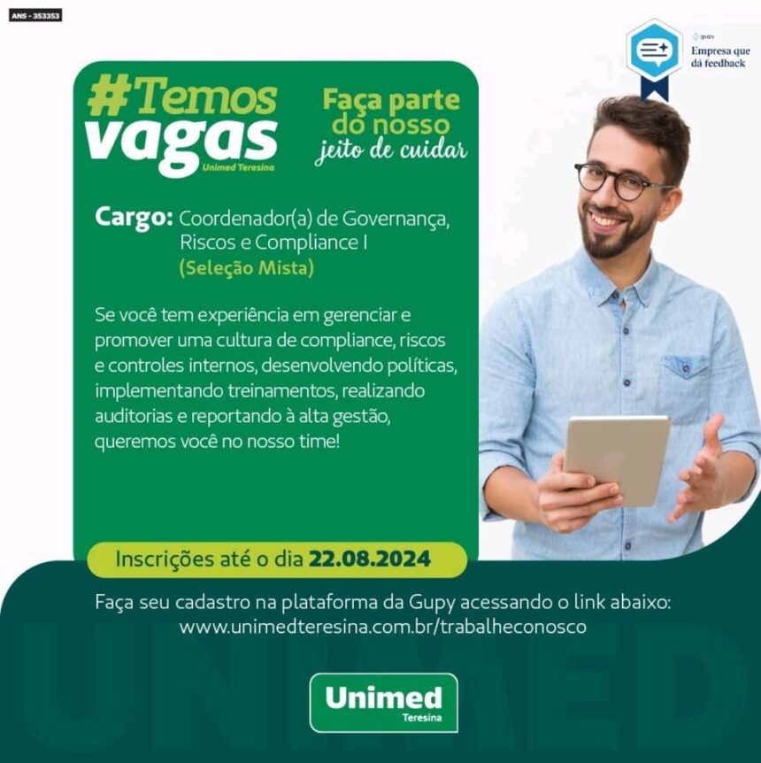 Vaga para Coordenador(a) de Governança, Riscos e Compliance I