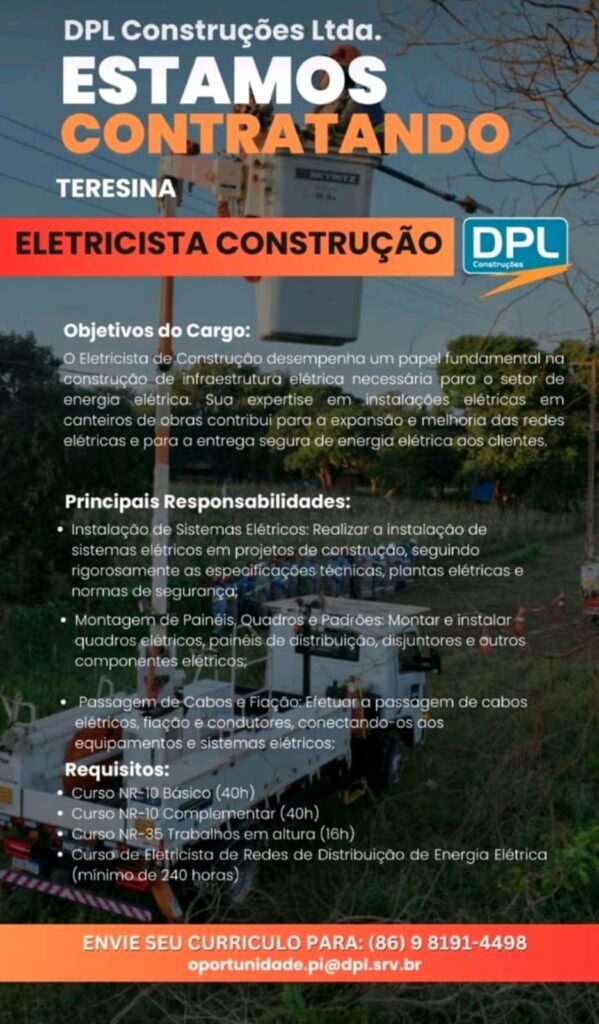 Vaga para Eletricista Construção