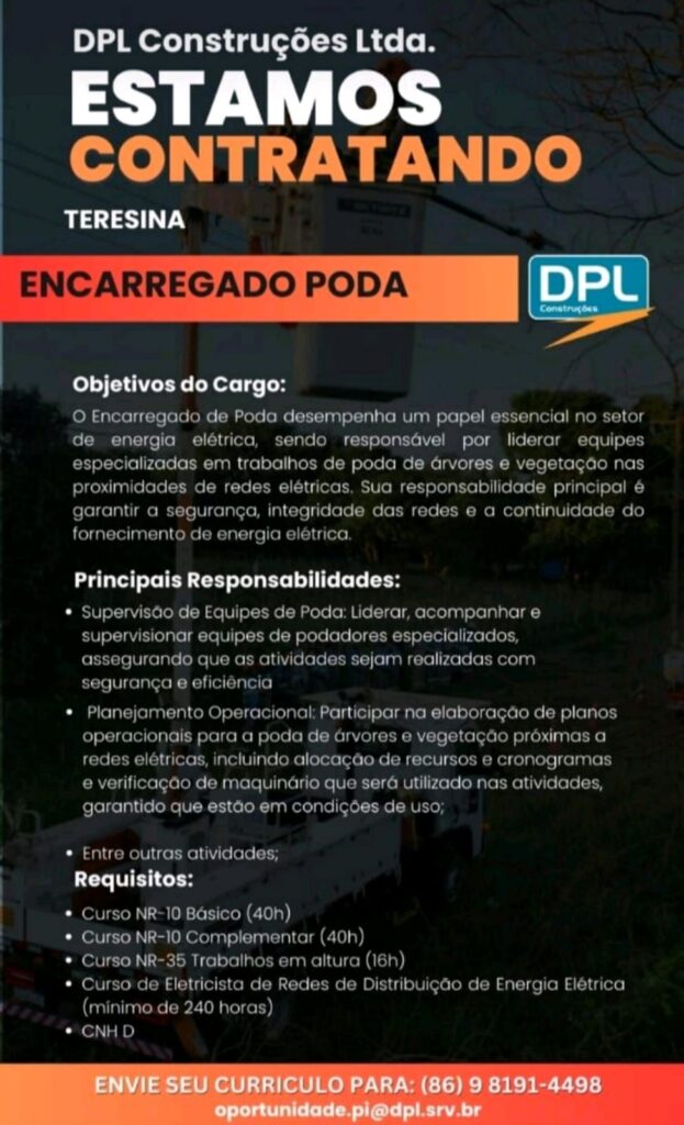 Vaga para Encarregado Poda