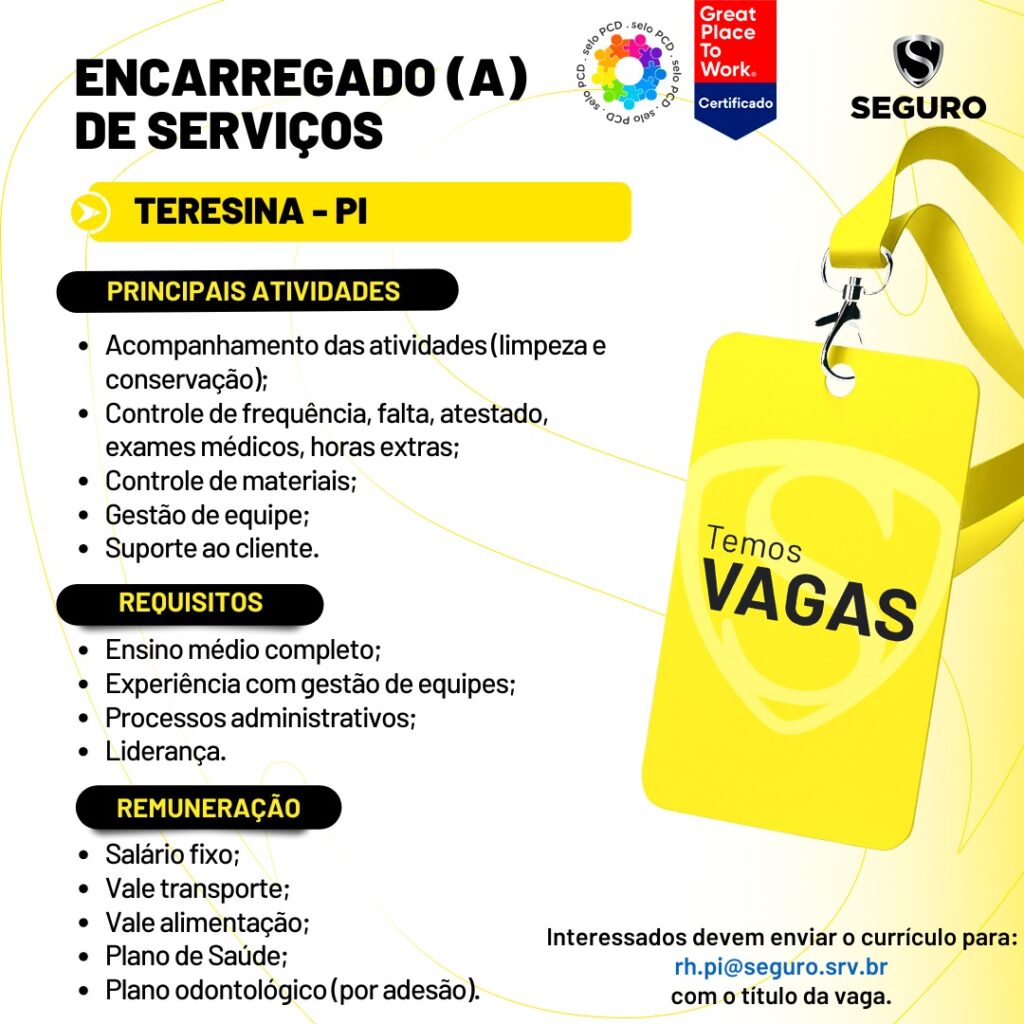 Vaga para Encarregado(a) de Serviços